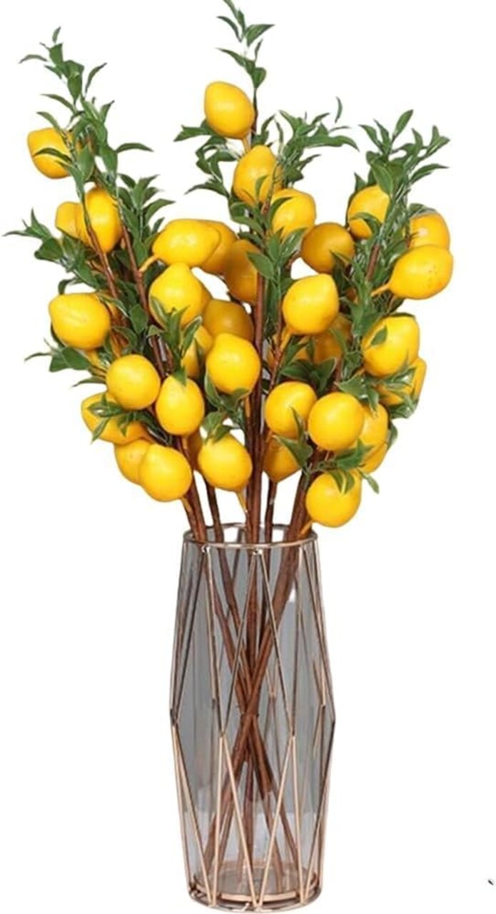 6-Piece Artificial Lemon Branches – 23.6-Inch Lifelike Fake Lemons with Leaves for Kitchen, Farmhouse, Party, Table Centerpiece, and Home Décor